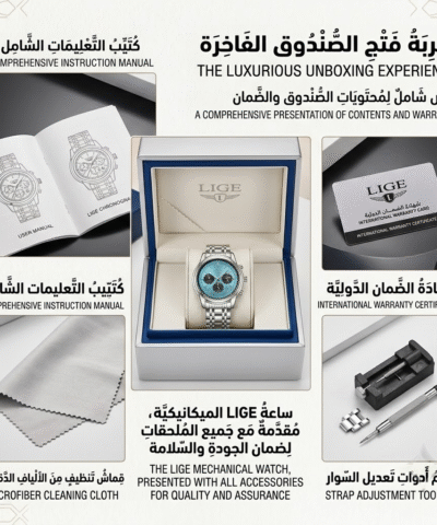 ساعة ليج (LIGE) الفاخرة للرجال - كرونوغراف فولاذي بميناء فيروزي ساحر مقاومة للماء 💎