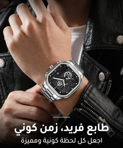 ساعة CRRJU الأصلية للرجال - تصميم هندسي مضلع من الفولاذ الفضي مع ميناء أسود وكرونوغراف ⬛✨