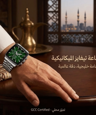 ساعة "REWARD VIP" الرجالية الفاخرة – تصميم مربع أنيق بميناء أخضر ملكي وسوار ستانلس ستيل فضي ⌚✨