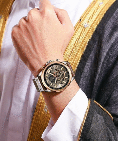 ساعة كورين كيرن الأصلية للرجال - تصميم سكيلتون ميكانيكي مكشوف مع سوار جلدي ⚙️✨